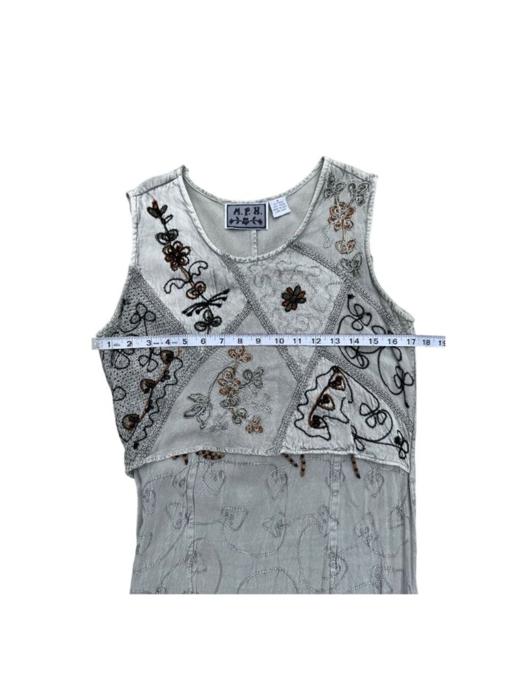 Bohemian Embroidered Maxi Dress With Floral Patchwork Design Sleeveless Tie-Back - Picture 8 of 9